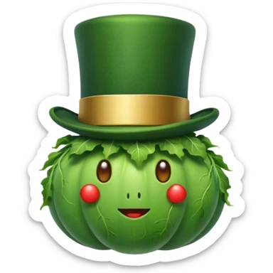 green vegetable with a top hat sticker