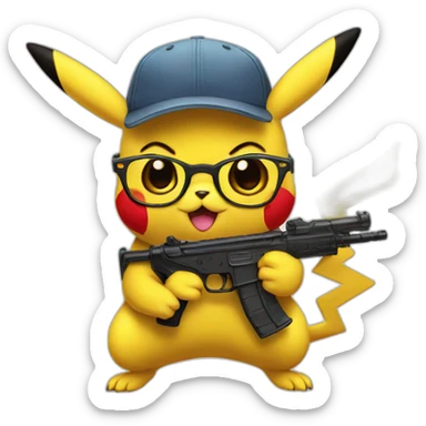 pikachu with glasses and gun sticker