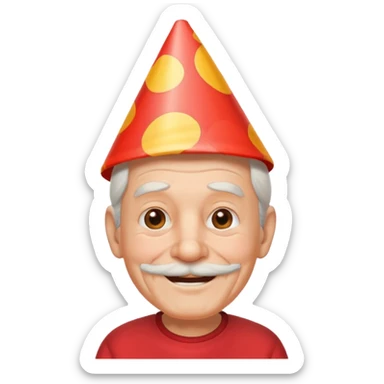 old man with smile, red shirt and birthday cone on his head sticker