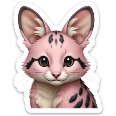 Pastel Pink, black-pointed, soft natural realistic romantic vintage antique divine beautiful elegant pretty precious cute young youthful  Fakémon-Pokémon-opossum-feline-mouse-serval-caracal-chinchilla-Minccino-Cinccino-Meowstic-rodent-hybrid-creature with a big fluffy bushy tail (full body) sticker