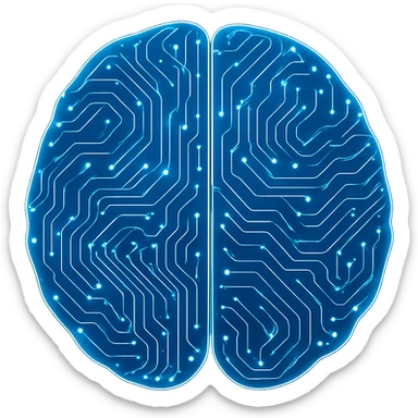 brain with circuit patterns, tech-inspired style, futuristic technology theme sticker