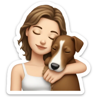 White girl brown hair sleeping with puppy sticker