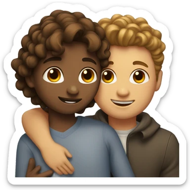 Girl with long straight brown hair hugging a guy with short curly brown hair sticker