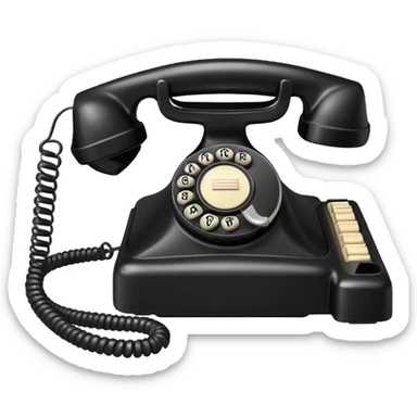 A vintage rotary corded phone with handset and spiral cord sticker