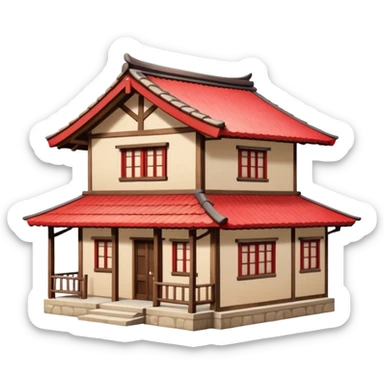 japan style wood house red beige sticker