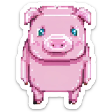 Minecraft pig, full body, pink blocky animal with square head sticker