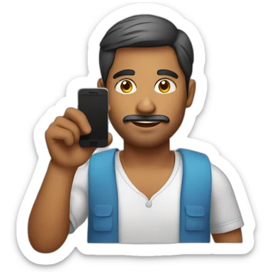 indian man whith a phone making photo sticker