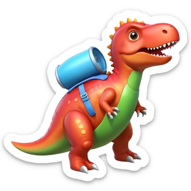 cute toy-like rocket-propelled dinosaur, rounded shapes, glossy texture, colorful rocket backpack, happy expression, 3D cartoon, mobile game icon style, clean background, no text, no watermark
 sticker
