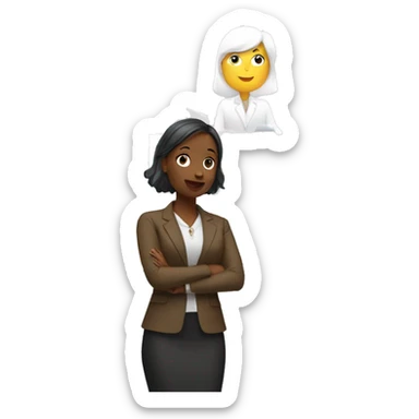 A young woman doing presentation besides a big screen sticker