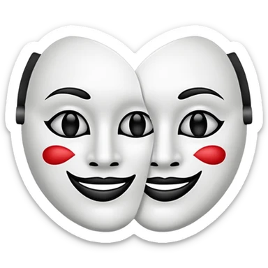 Half and half happy and sad theater face mask in one face mask, split down middle half smile half frown on white theater mask, black mouth black eyes sticker