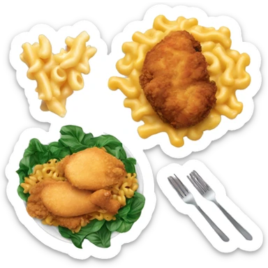 collared greens and mac&cheese and fried chicken on a plate sticker