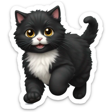 fluffy fat black kitten running sticker