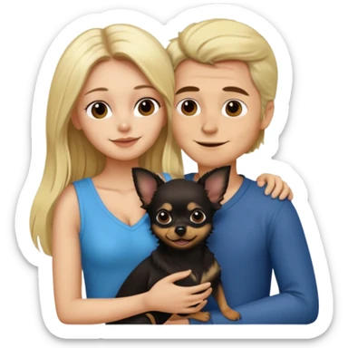 Hombre con pelo largo rubio chica de pelo castaño oscuro  y chihuahua negro amor sticker