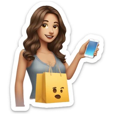 caucassian influencer taking selfie with a shopping bag sticker