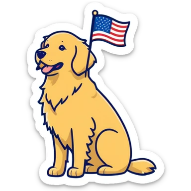 Golden Retriever with American flag sticker