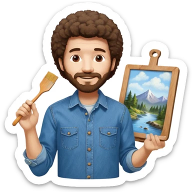 Bob Ross painting on a canvas sticker