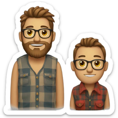 Guy wearing plaid with a full beard and man bun wearing glasses sticker