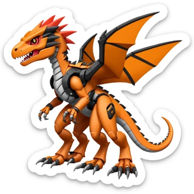Cool Edgy Black Orange Digimon-Fakemon-Guilmon-Velociraptor-Dragon-Mecha full body sticker