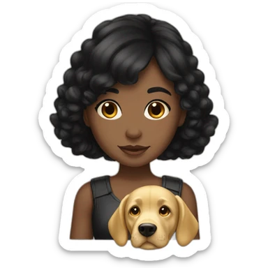 black hair european girl with a gold labrador sticker