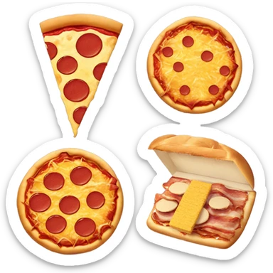 Pizza, ketchup  and some cheese 🧀 sandwiches 🥪 with some bacon 🥓 and some chicken 🍗 nuggets with some bacon ￼ sticker