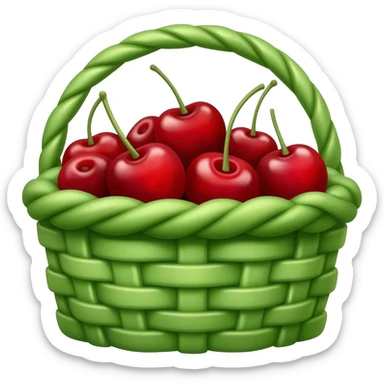 fresh ripe cherries in a cute picnic basket sticker
