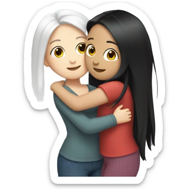 Girls hugging. Both have white skin and long black hair  sticker