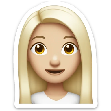 Female emoji with white skin, long straight black hair, winking expression, named Carly sticker