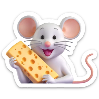 Jerry mouse from Tom and Jerry cartoon happily eating cheese sticker