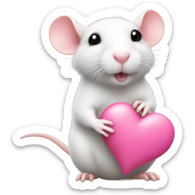 white rat holding small pink heart in its paws sticker