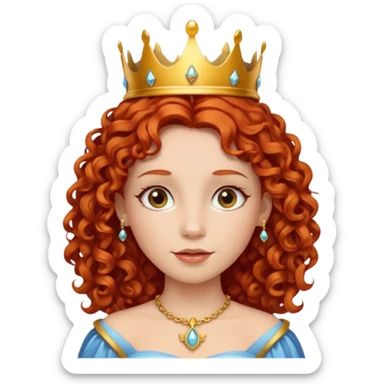 Princess with curly red hair, small crown sticker