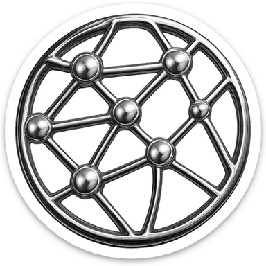 Make this network globe icon metallic with chrome-like reflections and shine. Keep the 3D depth and pixel art influence. Background should be transparent. sticker