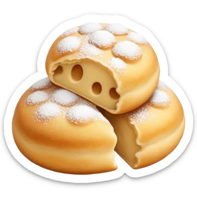 Cinematic Realistic Fritule Dessert Emoji, featuring small, fluffy dough balls dusted with powdered sugar rendered with delicate textures and warm, inviting lighting. sticker