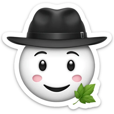 créer un emoji farfadet en noir et blanc, en traçant que les contours, sans pot de pièces dans la main et avec un trèfle à 4 feuilles sur le chapeau sticker