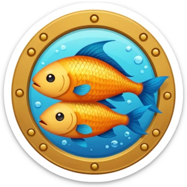 Make an emoji with two fish as pisces from horoscope, make them look very cute and emoji like. In a circle, from top down view sticker