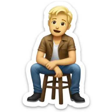 a blond men sitting on a stool and wondering looking upwards sticker