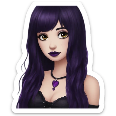 Elissabat -with bangs -long-hair-dark-plumpurple-and-black-vampire-goth-makeup-pinkeyes-romanticgothcloses sticker