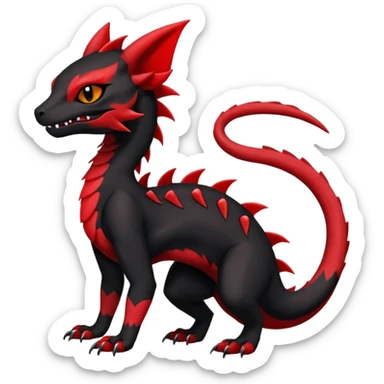 Cherry-Red and Jet-Black Fierce Fiery Mohawked Gothic Salandit-Litten-Torracat-hybrid-creature (full body) sticker