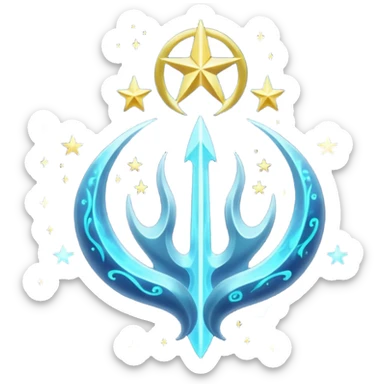 ghibli style cosmic trident with swirling stars sticker