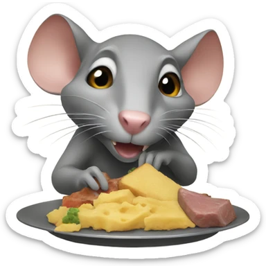 rat eating dinner sticker