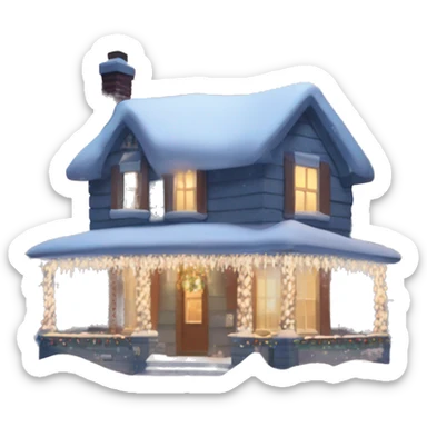House with snow spread out around the ground of the housea snowy lawn and Christmas lights  sticker