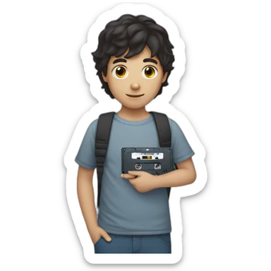 dark hair boy with cassette in his hand sticker