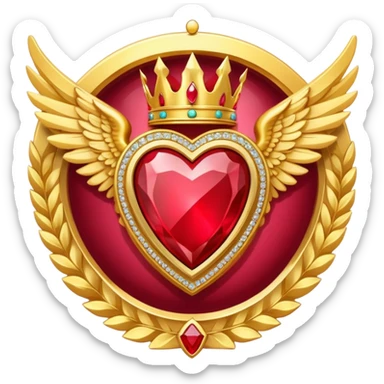 Big triangle rubby stone award-in-frame-decorated-with-big-golden-angel--wings and crown sticker