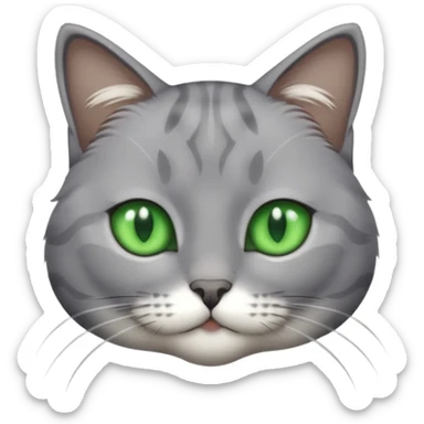 grey cat with green eyes and white stain bottom the neck sticker