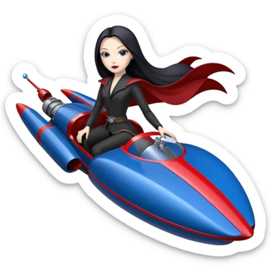 Jedi teen Morticia Addams flying a red and blue Zephyr-J Jumpspeeder anti-gravity repulsorlift powered by an imperial speeder steampunk hypercar  sticker
