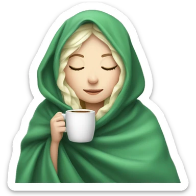 Green haired white girl inside a blanket sipping coffee eyes closed sticker