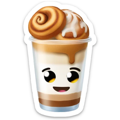 Cinnamon and cappuccino bun in a disposable glass sticker
