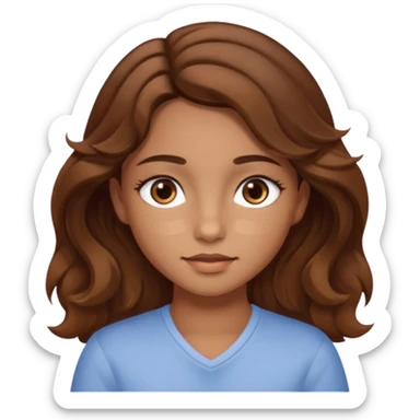 girl with wavy hair, almond shaped eyes, birthmark near her eye, tan sticker