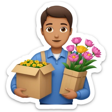 a man carries a box of flowers sticker