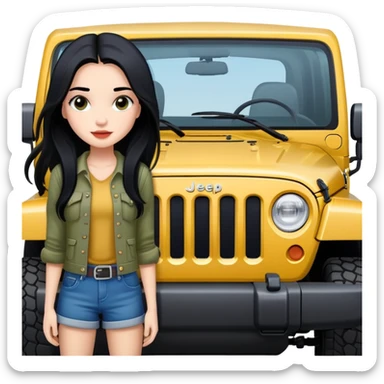 4 door jeep wrangler girl with long black hair  sticker