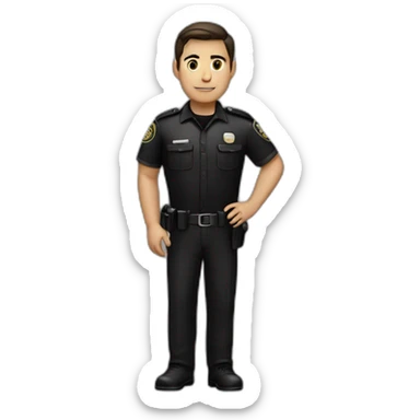 Handsome brunette security guard with black clothe sticker